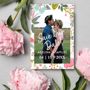 Modern budget wedding chic floral photo save date print