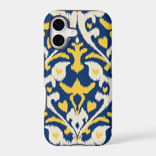 Modern buff yellow blue ikat tribal pattern
