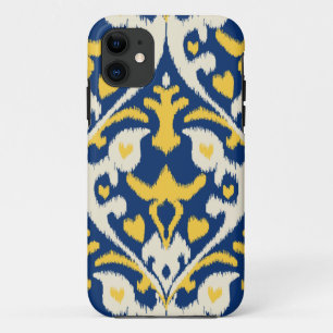 Modern buff yellow blue ikat tribal pattern iPhone 11 case
