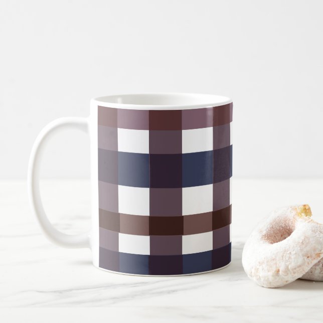 Modern Buffalo Plaid Check Pattern Coffee Mug (With Donut)