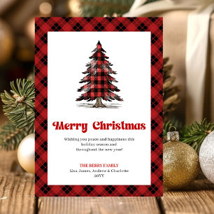 Modern Buffalo Plaid Christmas Tree Greeting Card