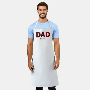 Modern Buffalo Plaid Dad Established Date Apron