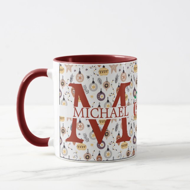 Modern Buffalo Plaid Monogram Christmas holiday  Mug (Left)