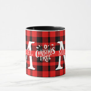 Modern Buffalo Plaid Monogram Christmas holiday  Mug