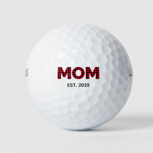 Modern Buffalo Plaid Mum Established Date Golf Balls