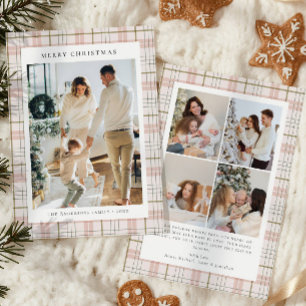 Modern Buffalo Plaid Photo collage Christmas Holiday Card