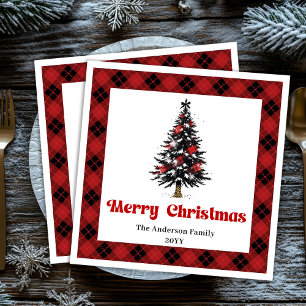 Modern Buffalo Plaid Tree Christmas Napkin