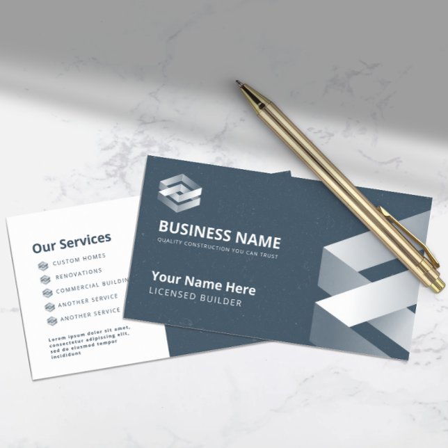 Modern Builder Navy Grey Business Card (Creator Uploaded)