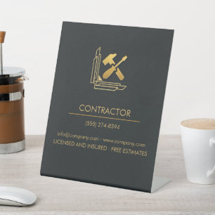 Modern Building Construction Golden & Black Pedestal Sign