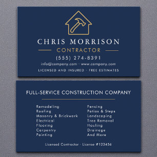 Modern Building Construction Navy Blue Gold Business Card