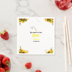 Modern Bumble bee theme First birthday party   Nap Napkin