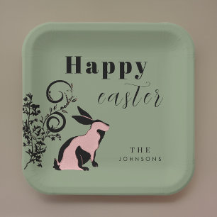 Modern Bunny Happy Easter Personalised Paper Plate