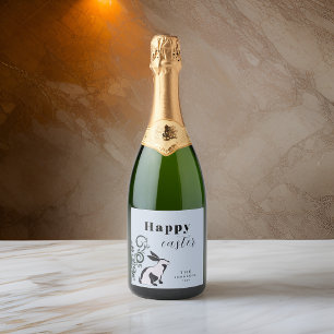 Modern Bunny Happy Easter Personalised Sparkling Wine Label