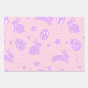 Modern Bunny Rabbit Easter Egg Floral Pattern Wrapping Paper Sheet