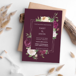 Modern Burgudy and White Peonies Invitation