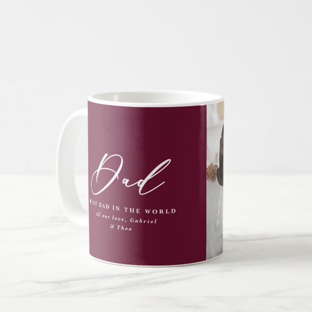 Modern burgundy 2 photo script dad Fathers day Coffee Mug (Front Left)