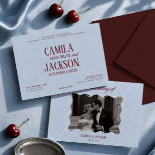 Modern Burgundy and Blue Wedding Invitation