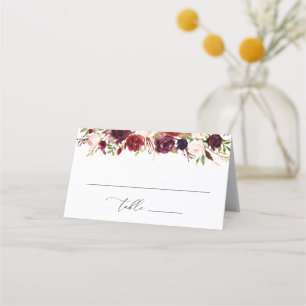 Modern Burgundy And Blush Floral Place Card