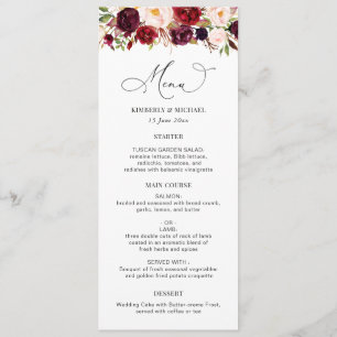 Modern Burgundy And Blush Floral Wedding Menu