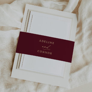Modern Burgundy and Gold Calligraphy Wedding Invitation Belly Band