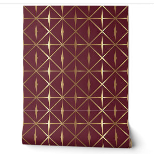 Modern Burgundy and Gold Geometric Pattern  Wallpaper