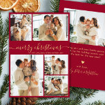 Modern Burgundy and Gold Script 5 Photo Christmas  Holiday Card<br><div class="desc">Modern Elegant Simple Calligraphy Burgundy Red and Gold Script 5 Photo Collage Merry Christmas Holiday Card. This festive, minimalist, five (5) photo holiday greeting card template features a pretty grid photo collage and says „Merry Christmas”! The „Merry Christmas” greeting text is written in a beautiful whimsical swirly hand lettered swash-tail...</div>