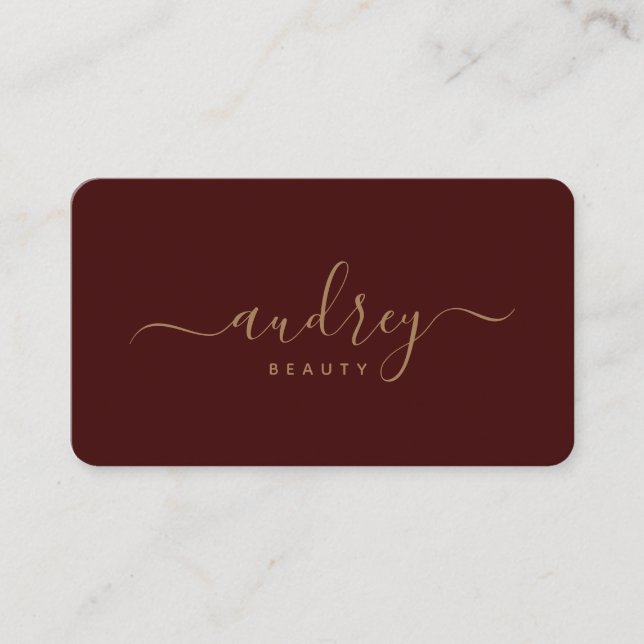 modern burgundy and gold Signature Typography Business Card (Front)