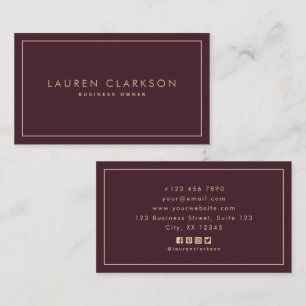 Modern Burgundy and Gold Social Media Icon Simple  Business Card