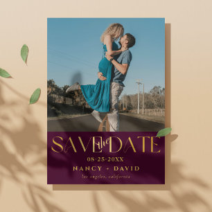 Modern Burgundy And Gold Wedding Photo  Save The Date