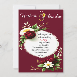 Modern Burgundy and green romantic wedding Invitation