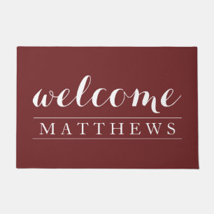 Modern Burgundy and white Welcome  Doormat