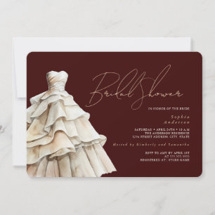 Modern Burgundy Beige Wedding Dress Bridal Shower Invitation