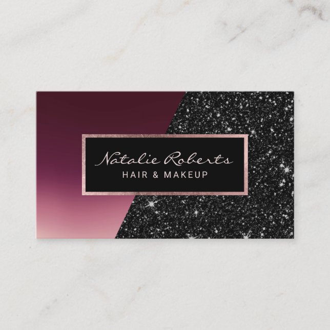 Modern Burgundy Black Glitter Beauty Salon Spa Business Card (Front)