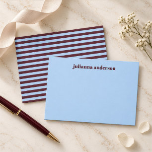 Modern Burgundy Blue Stripes Personalised Name Card