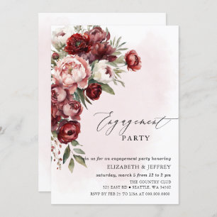 Modern Burgundy Blush Floral Engagement Party Invitation