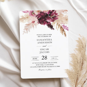 Modern Burgundy Blush Pink Floral Invitation