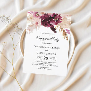 Modern Burgundy Blush Pink Floral Invitation