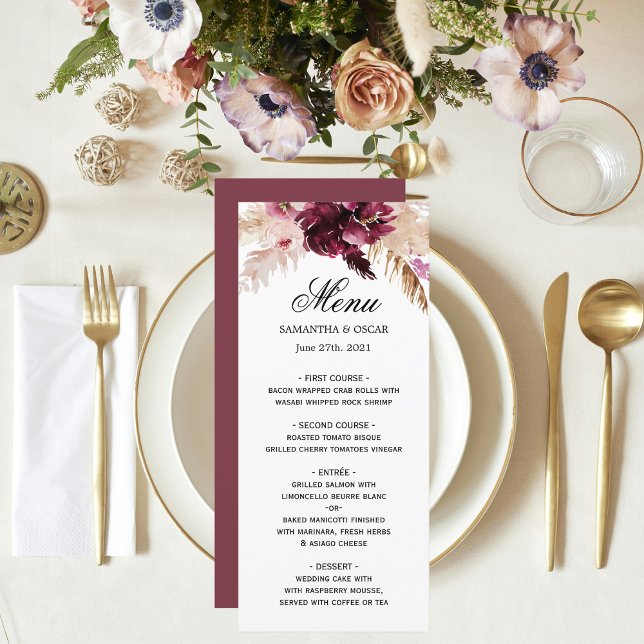 Modern Burgundy Blush Pink  Floral  Menu (Creator Uploaded)
