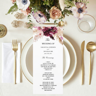 Modern Burgundy Blush Pink Floral Menu