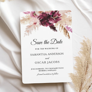 Modern Burgundy Blush Pink Floral Save The Date
