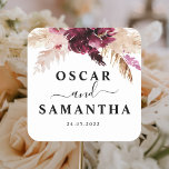 Modern Burgundy Blush Pink  Floral  Square Sticker<br><div class="desc">Modern Burgundy Blush Pink  Floral</div>