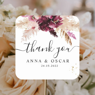 Modern Burgundy Blush Pink  Floral  Square Sticker