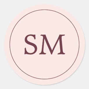 Modern Burgundy Blush Pink Wedding Monogram Classic Round Sticker