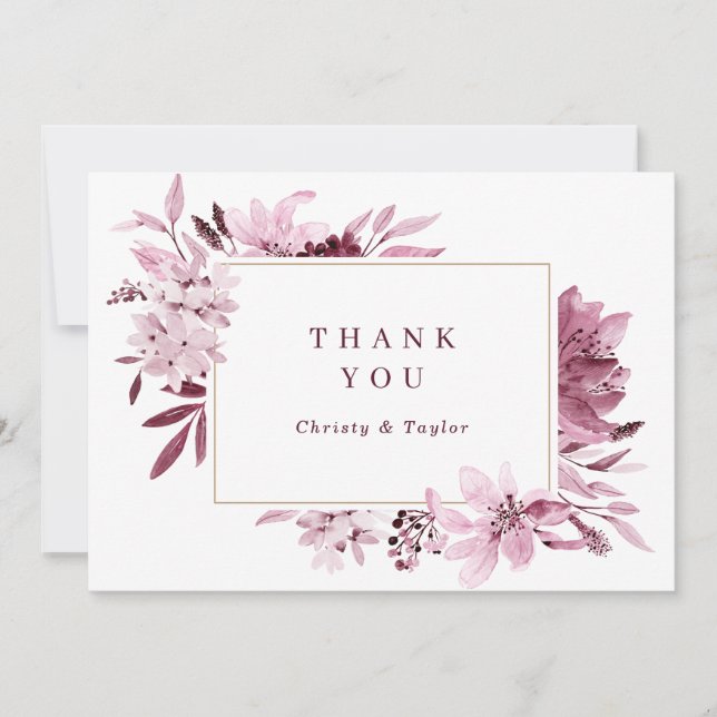 Modern Burgundy Blush Watercolor Floral Thank You (Front)