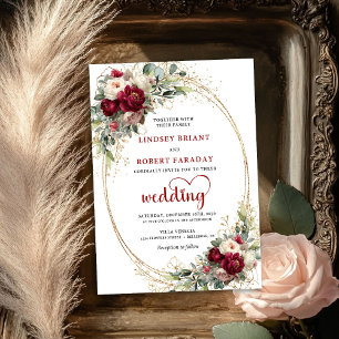 Modern Burgundy Boho Floral Wedding Invitation