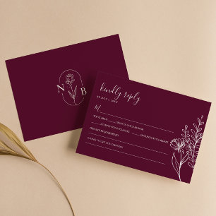 Modern Burgundy Boho Wedding Simple Elegant RSVP Card