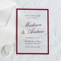 Modern Burgundy Border Wedding Save the Date