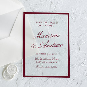 Modern Burgundy Border Wedding Save the Date Acrylic Invitations