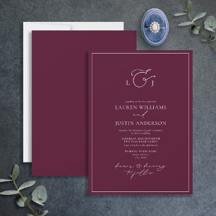 Modern Burgundy Calligraphy Monogram Wedding Invit Invitation