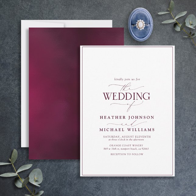 Modern Burgundy Calligraphy Wedding Invitation (Creator Uploaded)